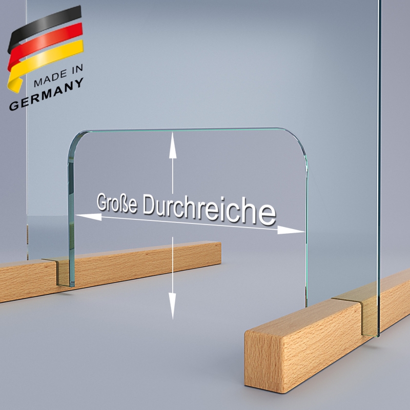 Spuckschutz - echtes Sicherheitsglas mit großer Durchreiche ESG A2